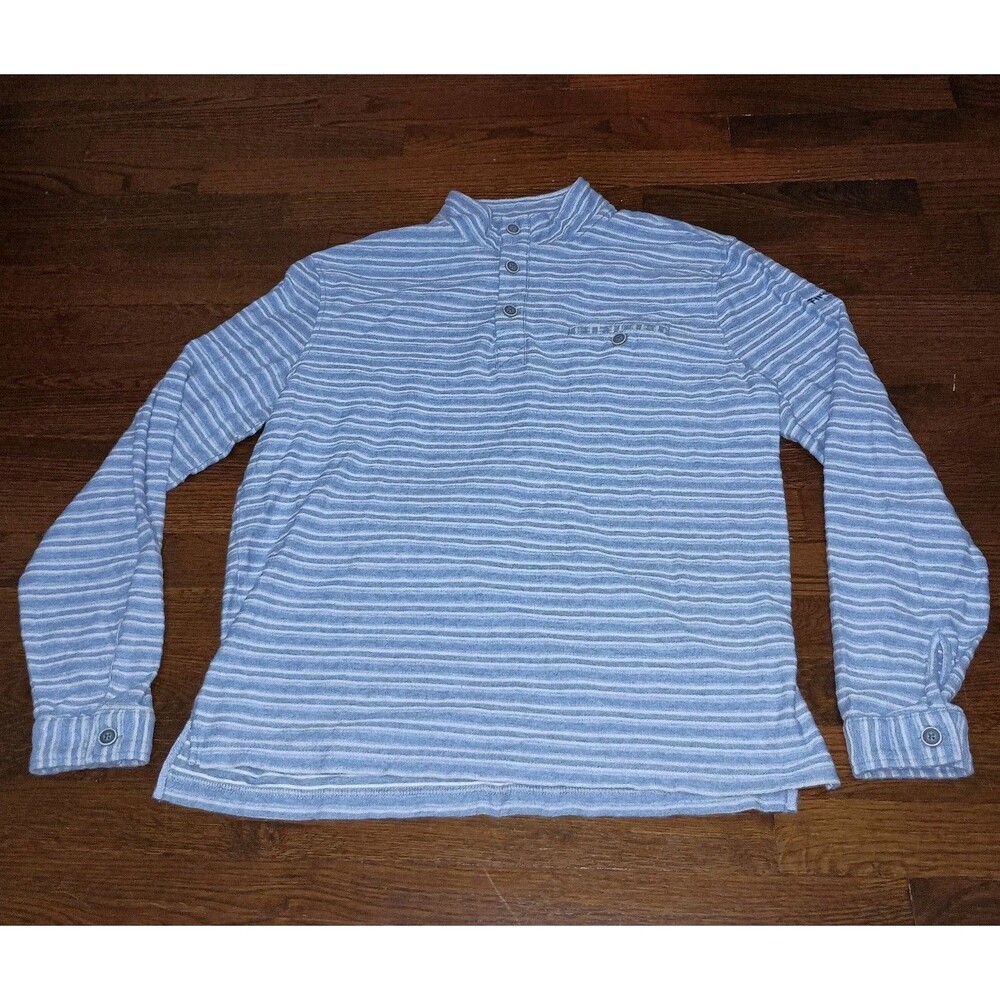 Johnnie-O Hangin' Out Palmo Henley Pullover Men Medium Blue Striped Firestone CC